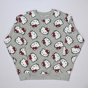 Hello Kitty by Sanrio All-Over Print Heather Gray Sweatshirt-Size M New
